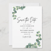 Rustige botanische Eucalyptus Greenery Wedding Save The Date (Voorkant)