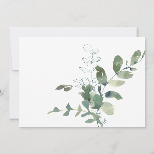 Rustige botanische eucalyptusbruiloft save the date (Achterkant)