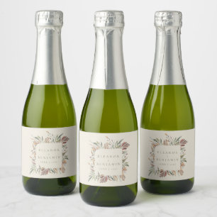 Rustige botanische, grote aardentoonbindingen sparkling wijnetiket