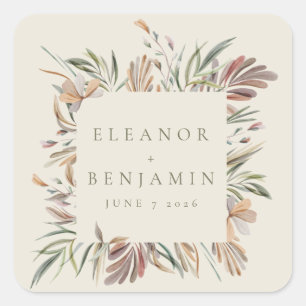 Rustige botanische, grote aardentoonbindingen vierkante sticker