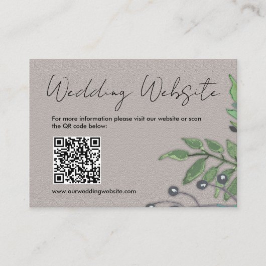 Rustige botanische laatgrijze bruiloft Website Informatiekaartje (Voorkant)