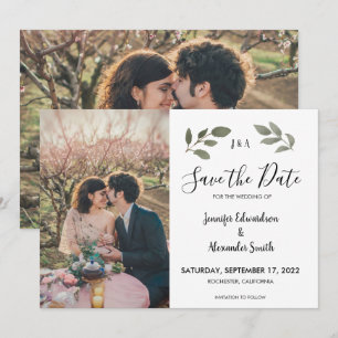 Rustige botanische monogram foto Save the Date Kaart