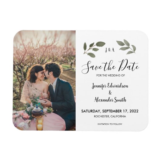 Rustige botanische monogram foto Save the Date Magneet (Horizontaal)