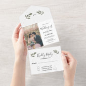 Rustige botanische monogram foto Weddenschap All In One Uitnodiging (Afscheurbaar)