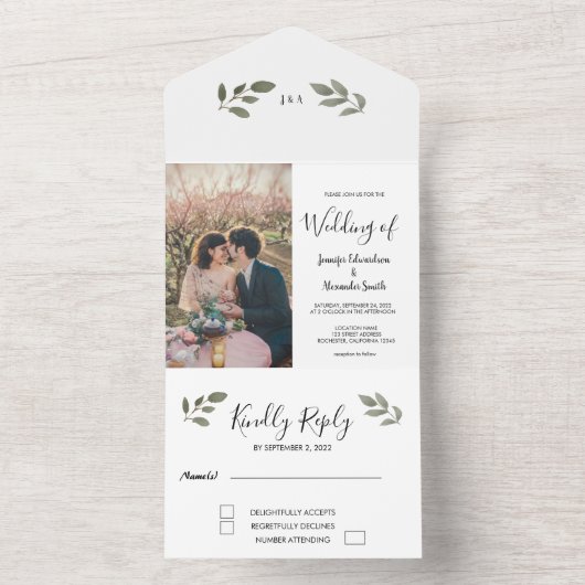 Rustige botanische monogram foto Weddenschap All In One Uitnodiging (Binnen)