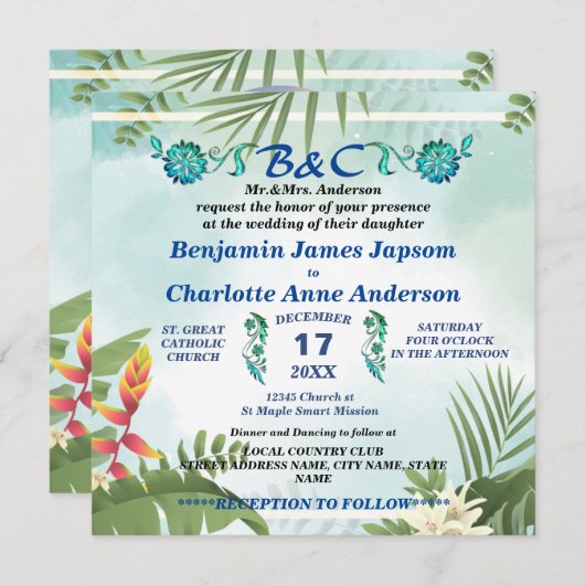 Rustige botanische monogram Gepersonaliseerd bruil Kaart (Voorkant / Achterkant)