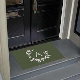 Rustige botanische monogram Initiaal Forest Green  Deurmat