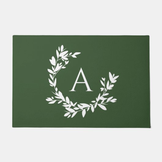 Rustige botanische monogram Initiaal Forest Green  Deurmat (Voorkant)