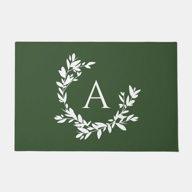 Rustige botanische monogram Initiaal Forest Green  Deurmat (Voorkant)
