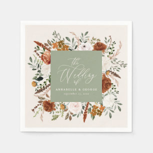Rustige botanische trouwscriptpagina groen elegant servet