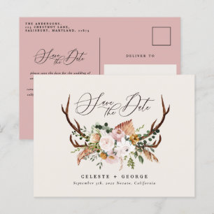 Rustige botanische vlek bruiloft elegant roze aankondigingskaart