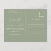 Rustige botanische vlek bruiloft elegant sage gree aankondigingskaart (Achterkant)
