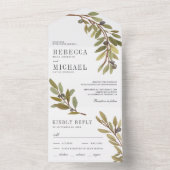Rustige botanische Waterverf Olive Branch Wedding All In One Uitnodiging (Binnen)