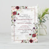 Rustige Bourgogne Blush Pink Gold Floral Wedding Kaart (Staand voorkant)