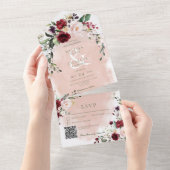 Rustige Bourgogne & Blush roze QR-code All In One Uitnodiging (Afscheurbaar)