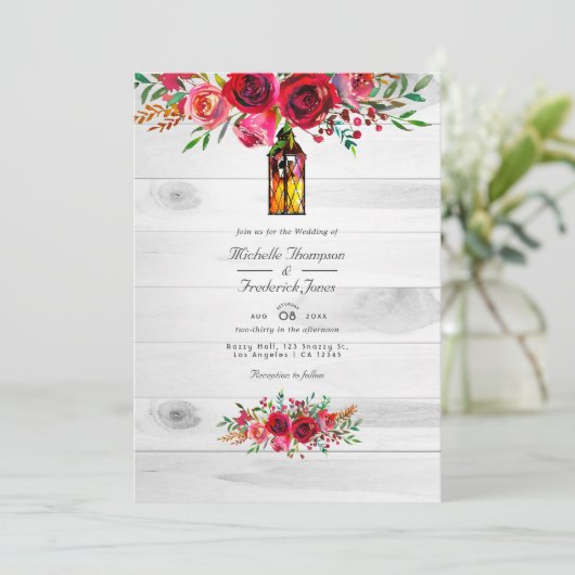 Rustige Bourgogne en roze Florale QR-code bruiloft Kaart (Staand voorkant)