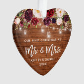 Rustige Bourgogne Floral Jar lights eerste kerstmi Ornament (voorkant)