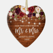 Rustige Bourgogne Floral licht eerste kerstmis Keramisch Ornament (Rechts)