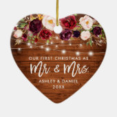 Rustige Bourgogne Floral licht eerste kerstmis Keramisch Ornament (Achterkant)