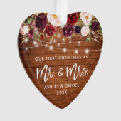 Rustige Bourgogne Floral licht eerste kerstmis Ornament (voorkant)