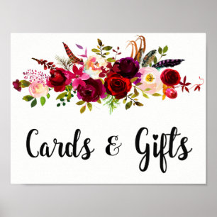 Rustige Bourgogne Floral Waterverf bruiloft Poster