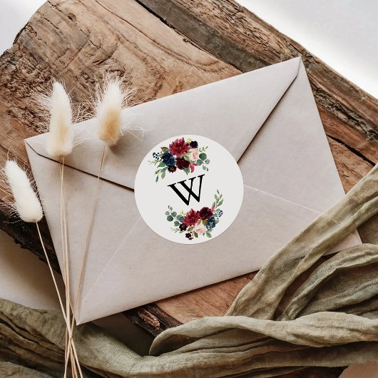 Rustige Bourgogne Monogram Wedding Envelope-zegels Ronde Sticker
