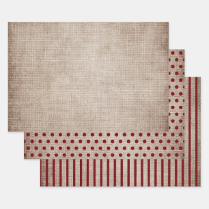 Rustige Bourgogne Polka Dots Stripes Solid Inpakpapier Vel