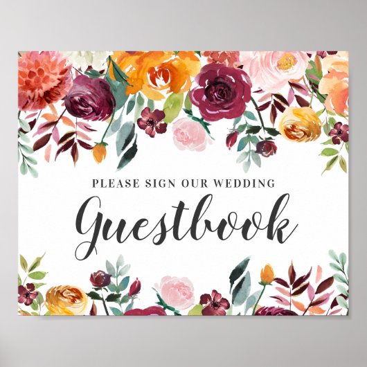 Rustige Bourgondië Roze Herfst Bloemige Trouw Gast Poster (Voorkant)