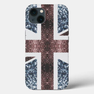 Rustige Britse vlag rode blauwe sparkles iPhone 13 Hoesje