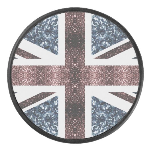Rustige Britse vlag rode blauwe sparkles Hockey Puck (Voorkant)