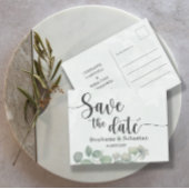 Rustige bruiloft Eucalyptus Green BEWAART DE DATUM Briefkaart