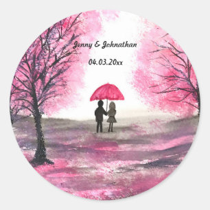 Rustige bruiloft-liefdespaar kerry-bloesems ronde sticker