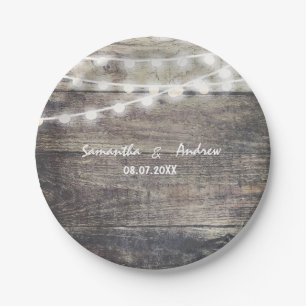 Rustige bruiloft met hout en taarlampen papieren bordje