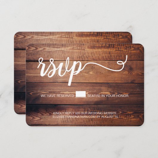 Rustige bruiloft Website Voorbehouden voor houtwar RSVP Kaartje (Voorkant / Achterkant)