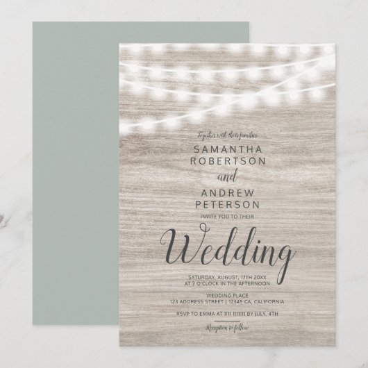 Rustige bruine houtsnaarlampen eenvoudige bruiloft kaart (Voorkant / Achterkant)