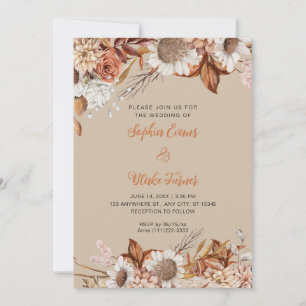 Rustige bruine witte bloemen Boho vanille bruiloft Kaart