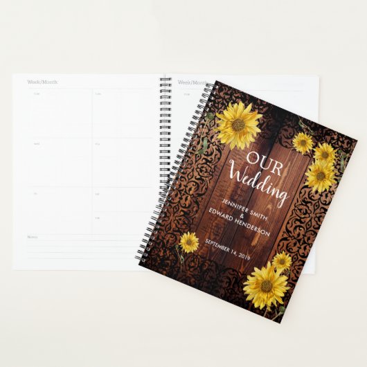 Rustige bruine zonnebloem bruiloft planner (Display)