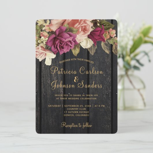 Rustige  bruingebondenbruiloft kaart (Staand voorkant)