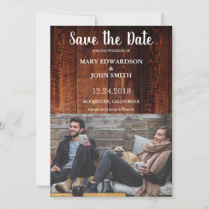 Rustige bruinhoutfotobruiloft save the date