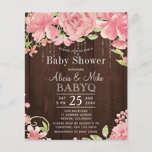 Rustige budgetuitnodiging voor roze baby shower ac (Voorkant)