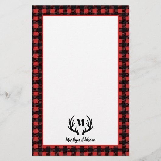 Rustige Buffalo Check Pset & Black Antlers Briefpapier (Voorkant)