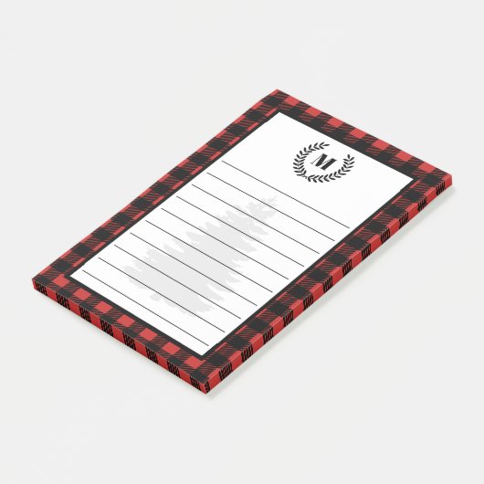 Rustige Buffalo Check Pset & Laurels | Monogram Post-it® Notes (Schuin)