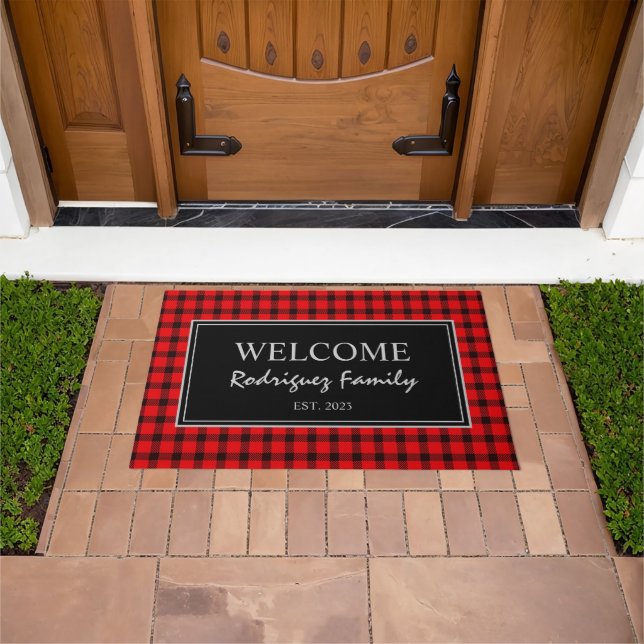 Rustige buffalo plaid name jaar deurmat (Buiten)