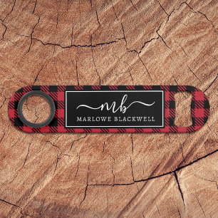 Rustige Buffalo Pset Red Black Monogram naam Speed Flessenopener
