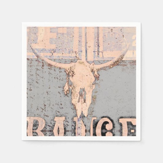  Rustige Bull Skull Grey Beige Western Servet (Voorkant)