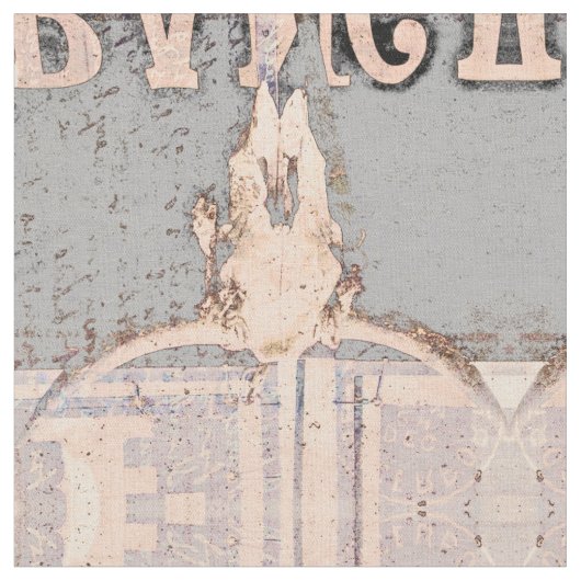  Rustige Bull Skull Grey Beige Western Stof (Close Up)