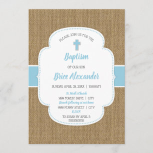 Rustige burlap boy baptism-christening-uitnodiging kaart