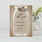Rustige Burlap Harten Mason Jar Wedding Save The Date (Staand voorkant)