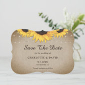 Rustige Burlap Hearts Sunflower Wedding Save The Date (Staand voorkant)