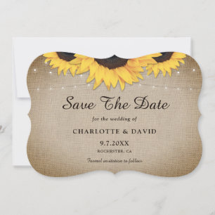 Rustige  Burlap Hearts Sunflower Wedding Save The Date